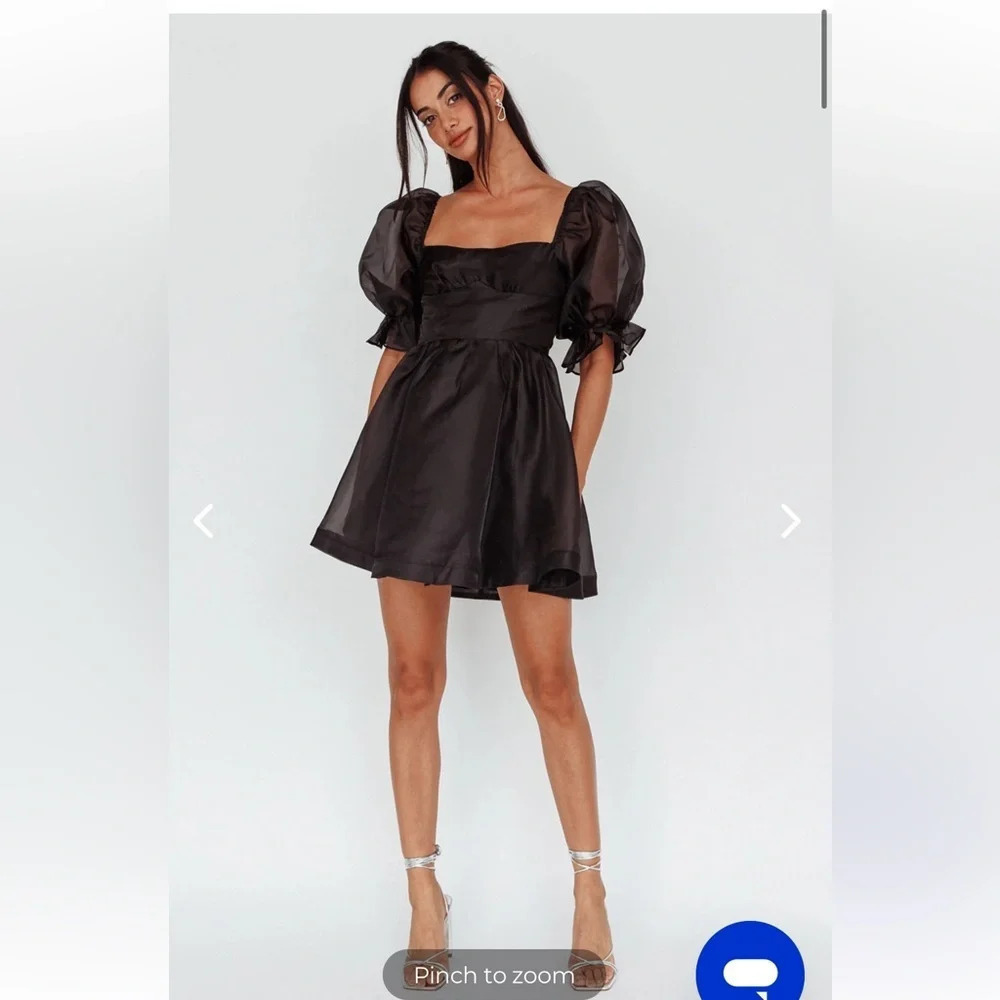 MIKA & GALA I’VE GOT SUNSHINE PUFF SLEEVE MINI DRESS BLACK Medium new